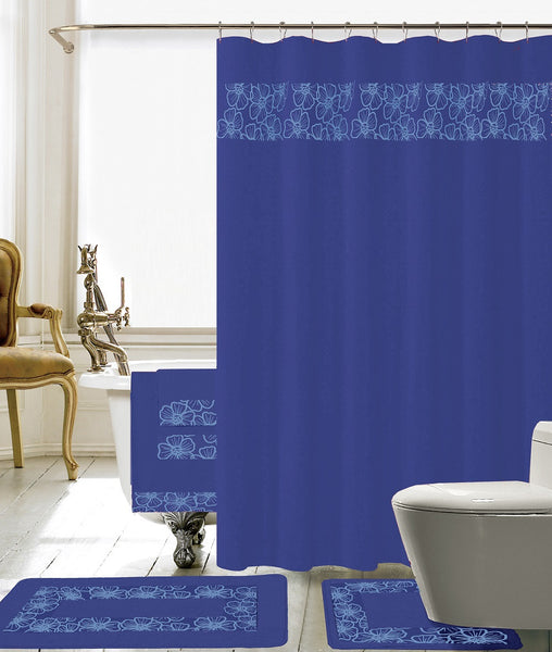 18PC Lillian Embroidery Shower Curtain Set