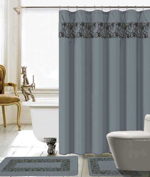 15PC Lillian Embroidery Shower Curtain Set