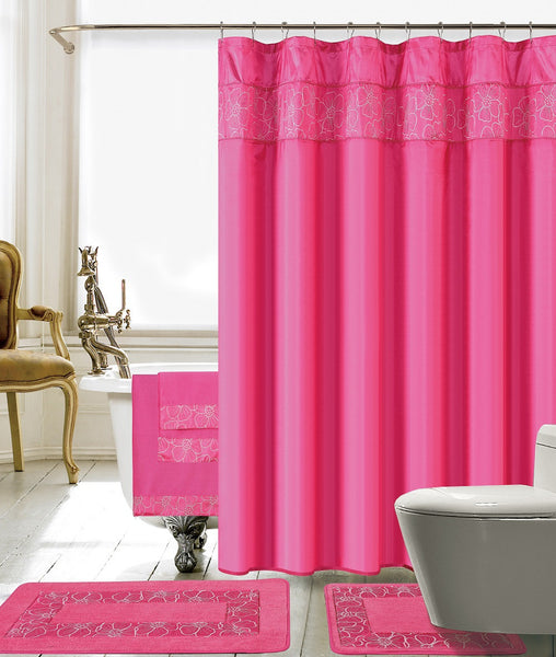 18PC Lillian Embroidery Shower Curtain Set